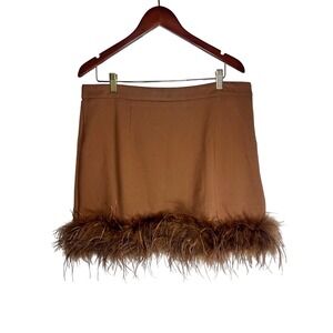 Meritt Skirt Womens 1X CinnamonBrown Feather Trim Mini Stretch Zip NWT